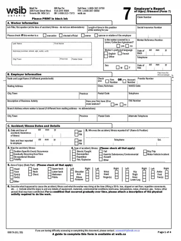 Employer's Report of Injury Disease (Form 7) Preview on Page 1