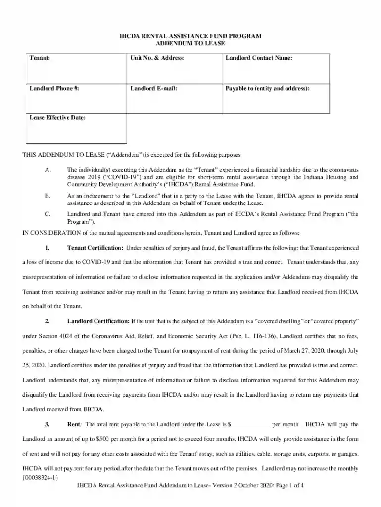 rental assistance addendum lease Preview on Page 1