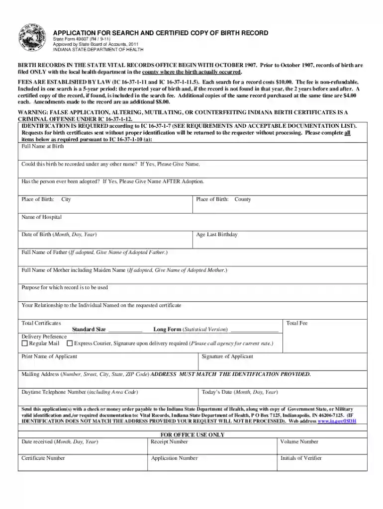 indiana state form 49607 Preview on Page 1