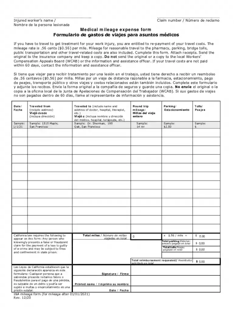 california mileage verification form Preview on Page 1