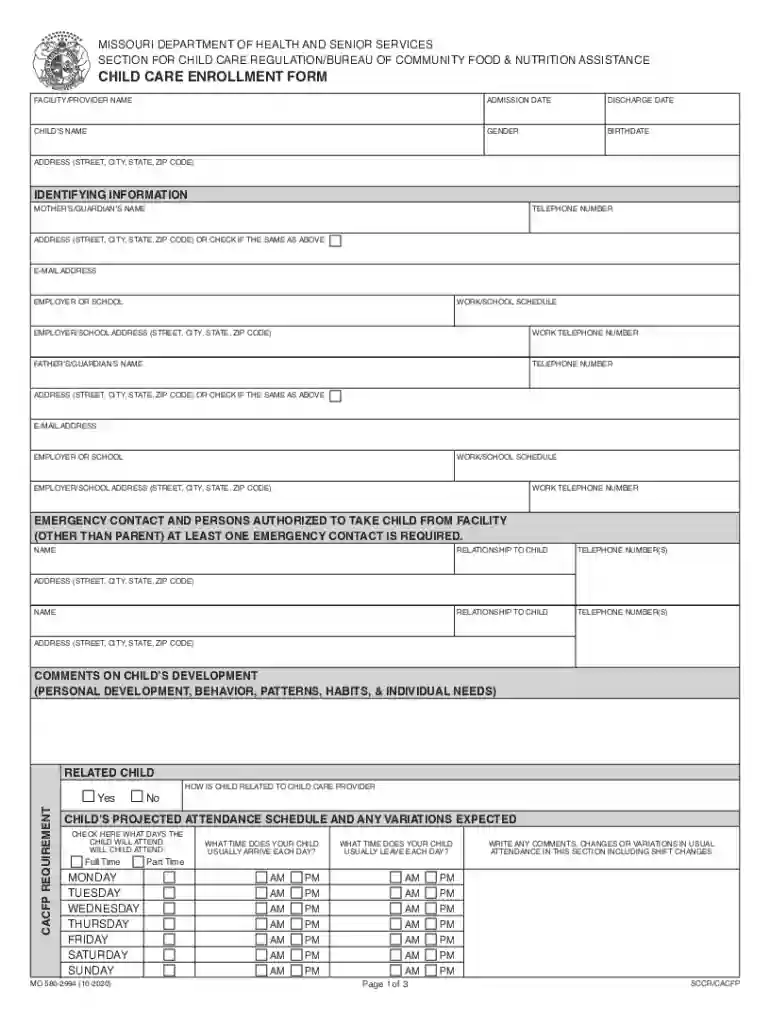 missouri daycare forms Preview on Page 1