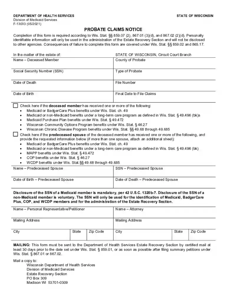 wisconsin probate claims notice Preview on Page 1