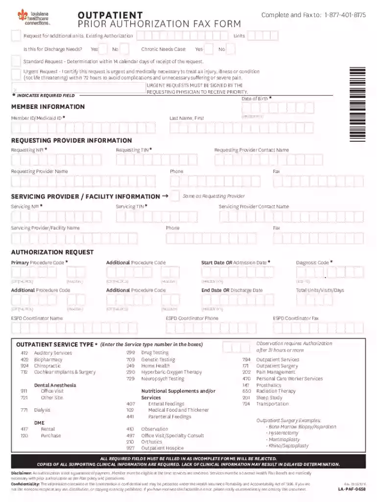 LHC - Outpatient Prior Authorization Fax Form Outpatient Prior Authorization Fax Form Preview on Page 1