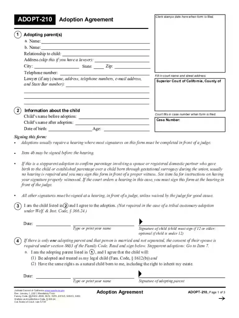 adoption agreement template Preview on Page 1