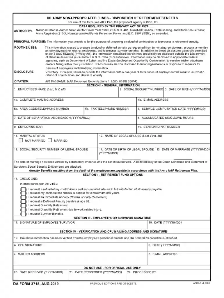 us army retirement form Preview on Page 1