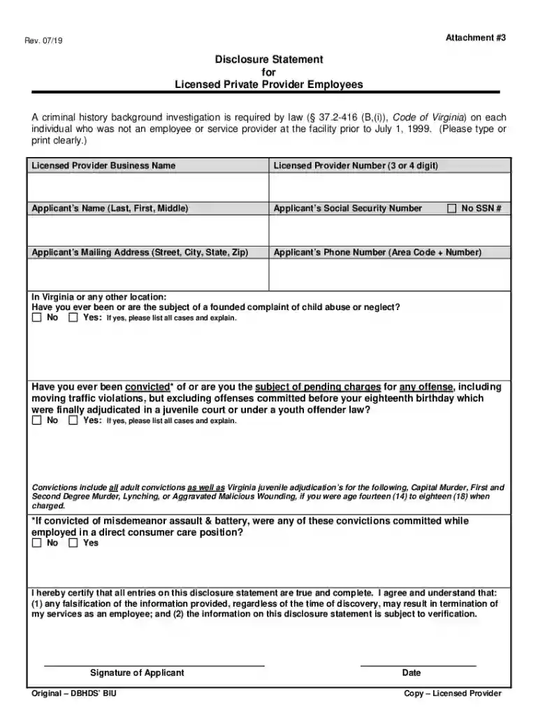 Disclosure Statement for Licensed Private Provider Employees Preview on Page 1