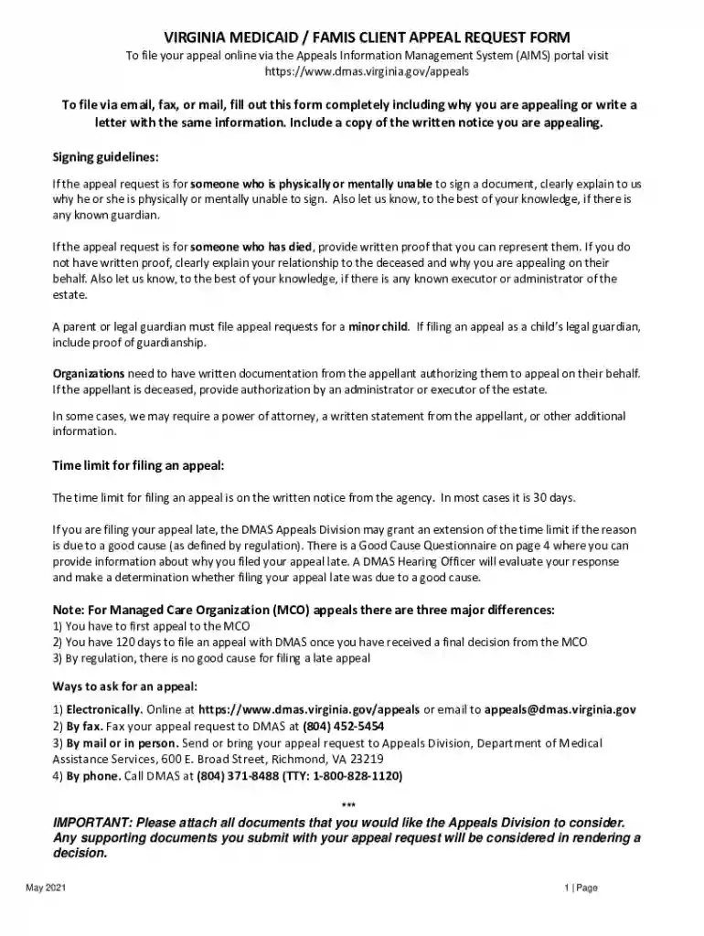 Client Appeal Request Form 2021-05-21 Preview on Page 1