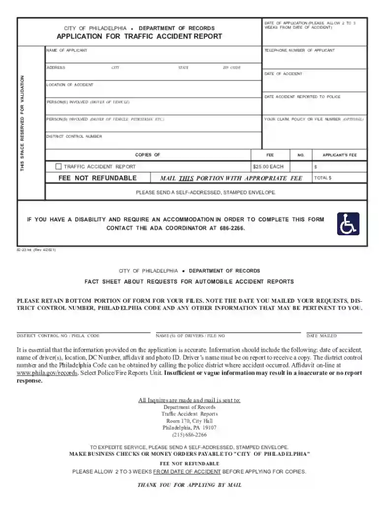 philadelphia traffic accident report Preview on Page 1