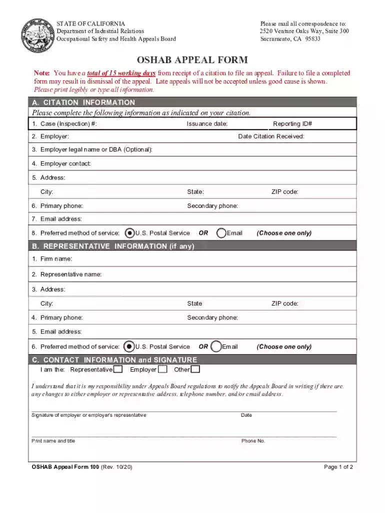 osha appeal form Preview on Page 1