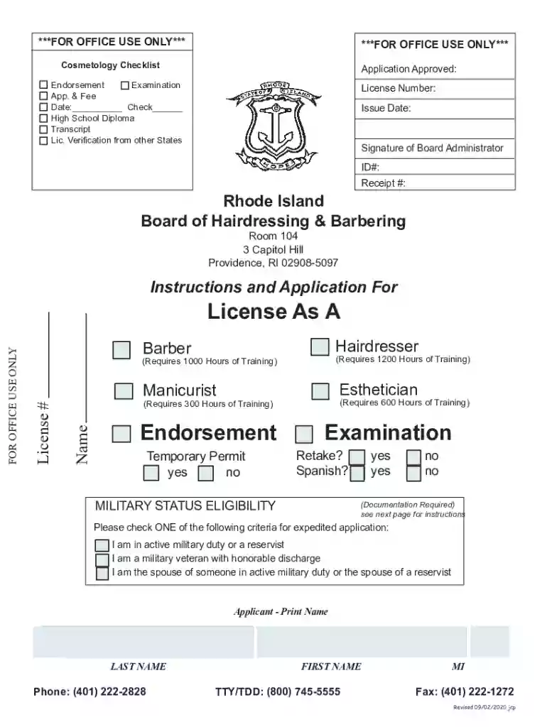 Rhode Island Cosmetology License Application - Renewal Preview on Page 1
