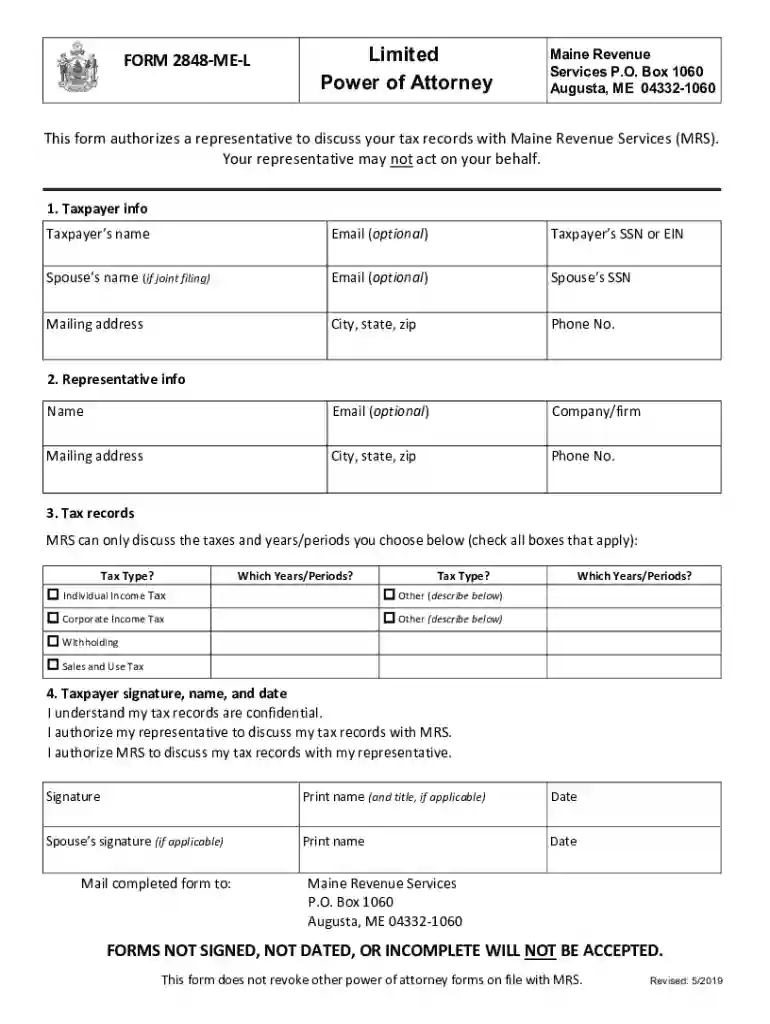 ME Limited Power of Attorney Form Preview on Page 1