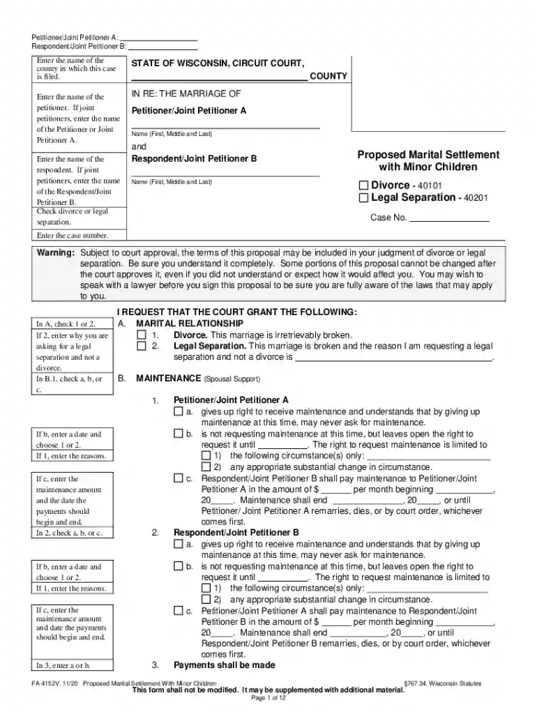 marital settlement agreement wisconsin Preview on Page 1