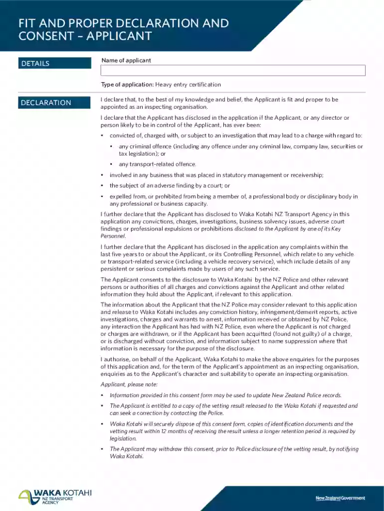 FIT AND PROPER DECLARATION AND CONSENTAPPLICANT Preview on Page 1