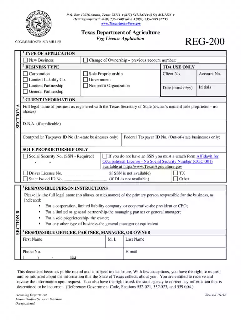 egg license application form Preview on Page 1