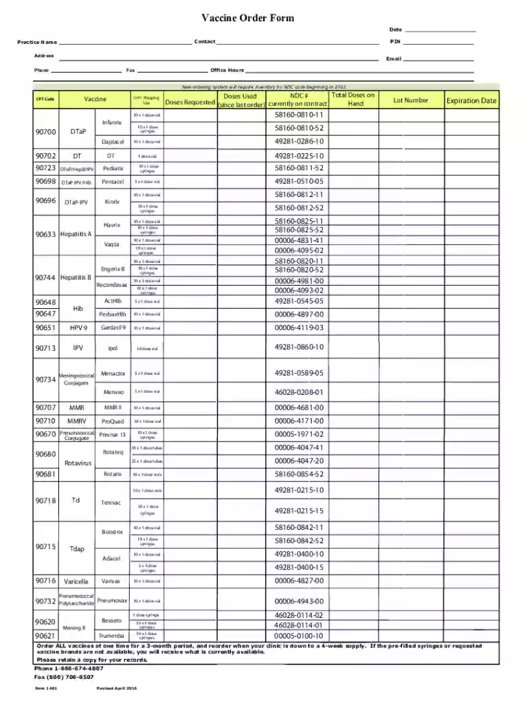 CONNECTICUT VACCINE PROGRAM VACCINE ORDER FORM (VOF) Preview on Page 1