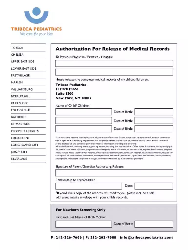 Fillable Online tribeca pediatrics form Fax Email Print - DocHub Preview on Page 1
