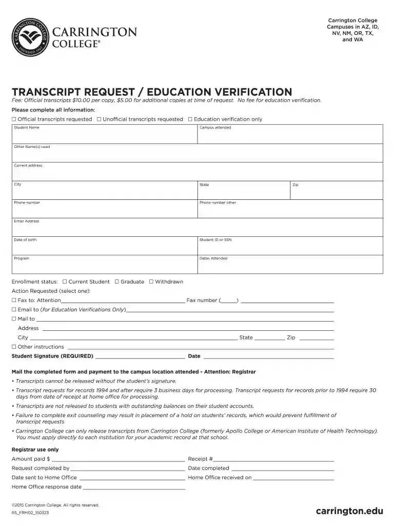 carrington college transcripts Preview on Page 1