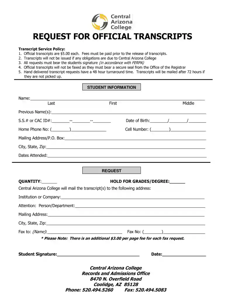 central arizona college transcripts Preview on Page 1