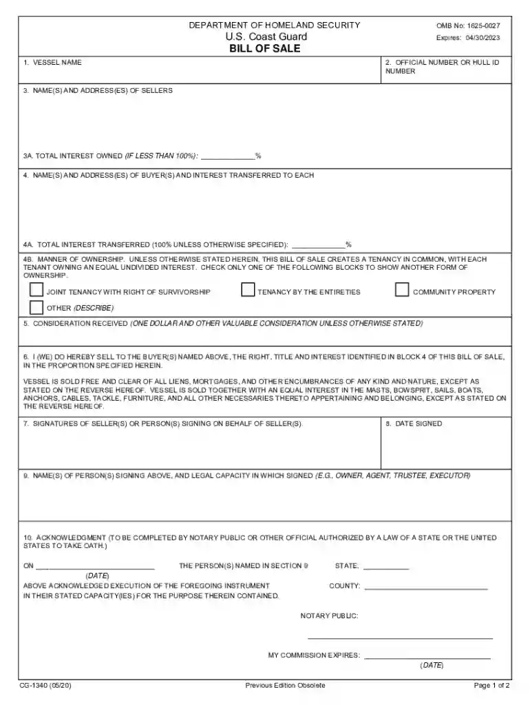 us coast guard form 1340 Preview on Page 1