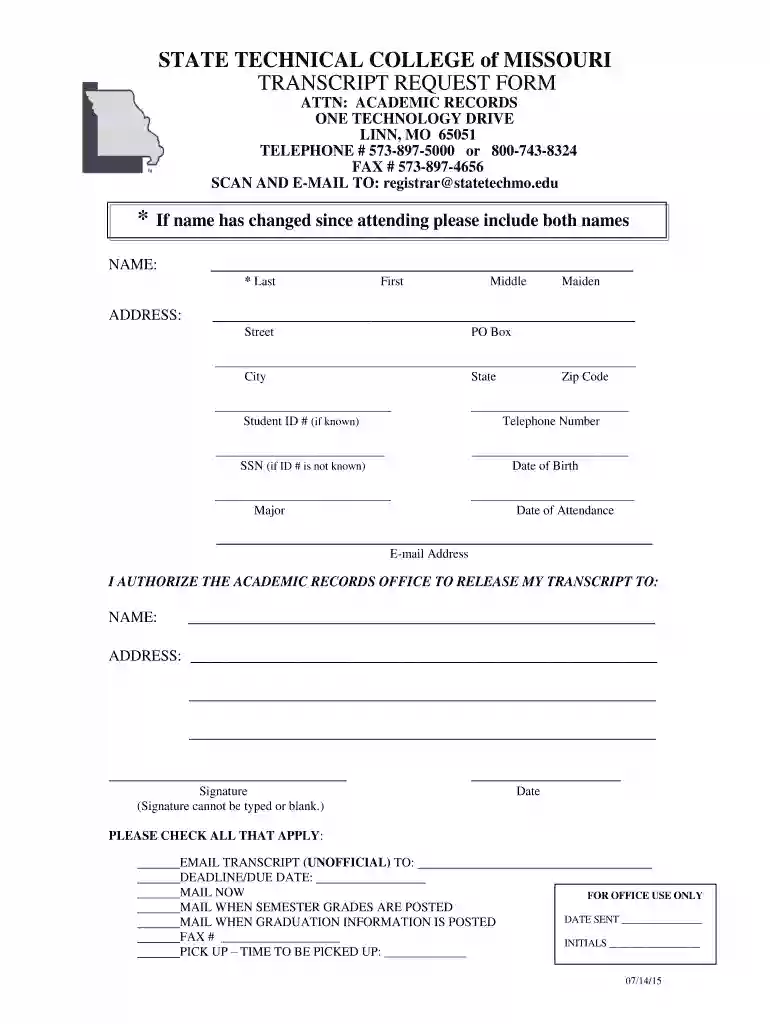 state tech transcript request Preview on Page 1