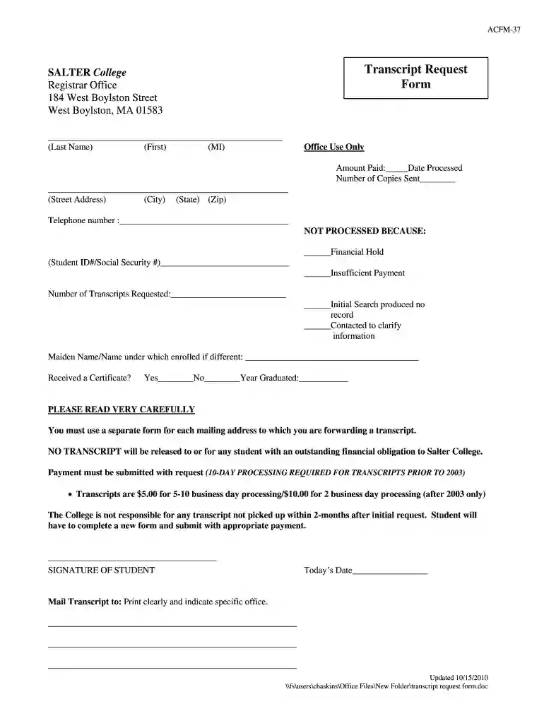 salter school transcript request Preview on Page 1