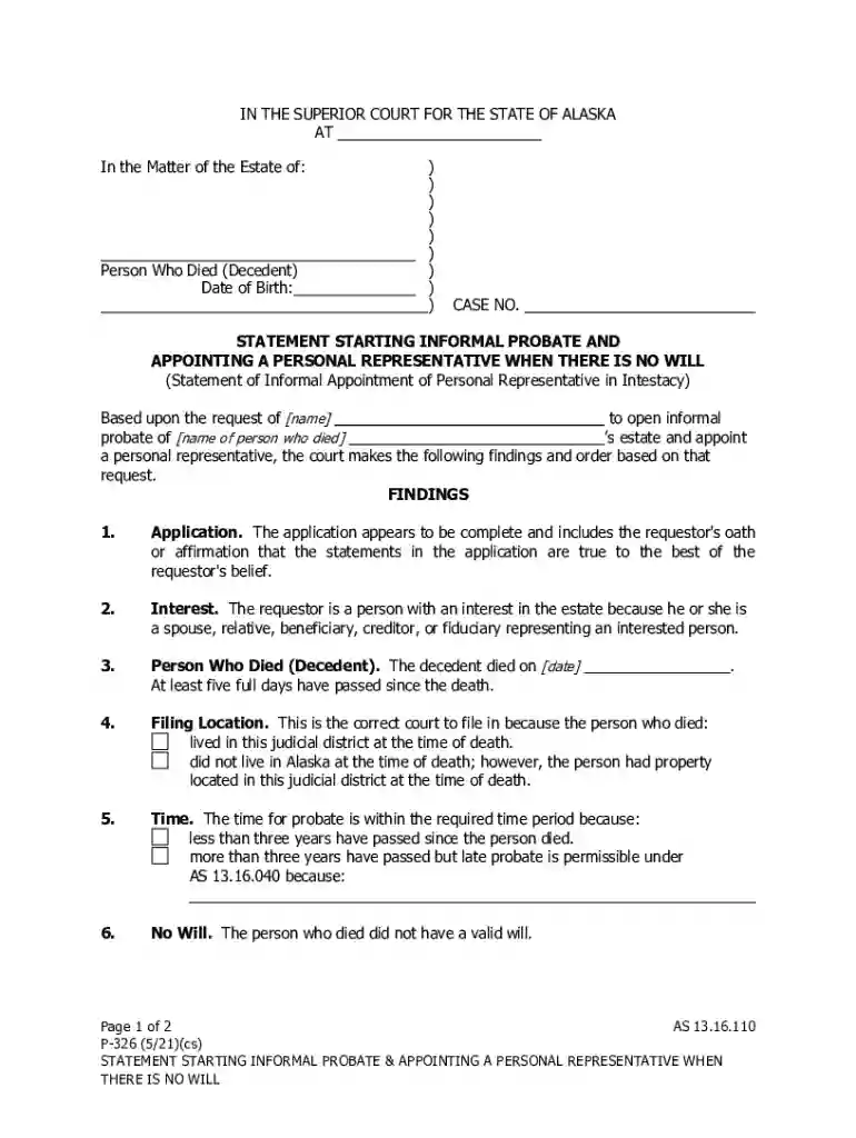 AT In the Matter of the Estate of: ) - Alaska Court System Preview on Page 1