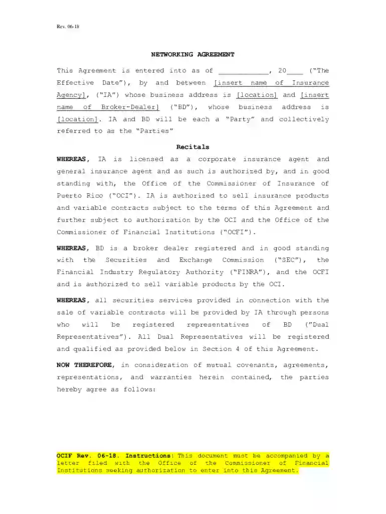 Networking Agreement for Variable Annuities Preview on Page 1