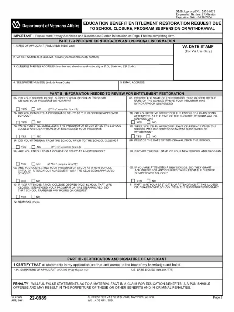 va form 22 0989 Preview on Page 1