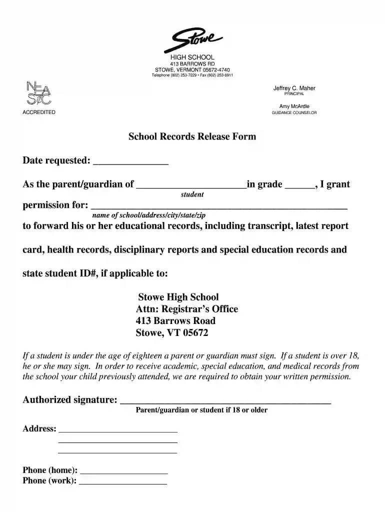 school release form Preview on Page 1
