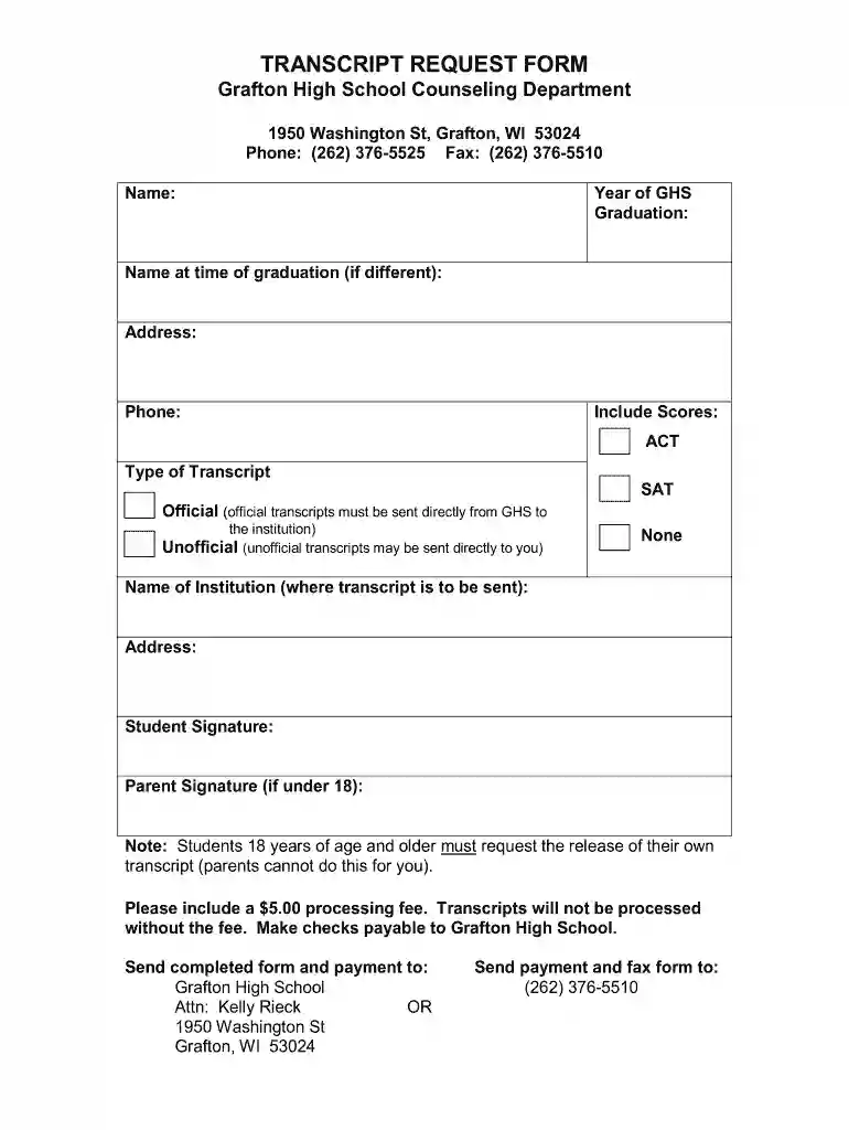grafton high school transcript request Preview on Page 1