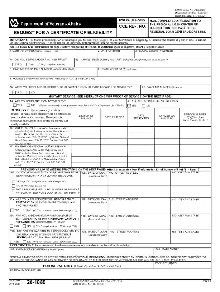 va form 26 1880 Preview on Page 1