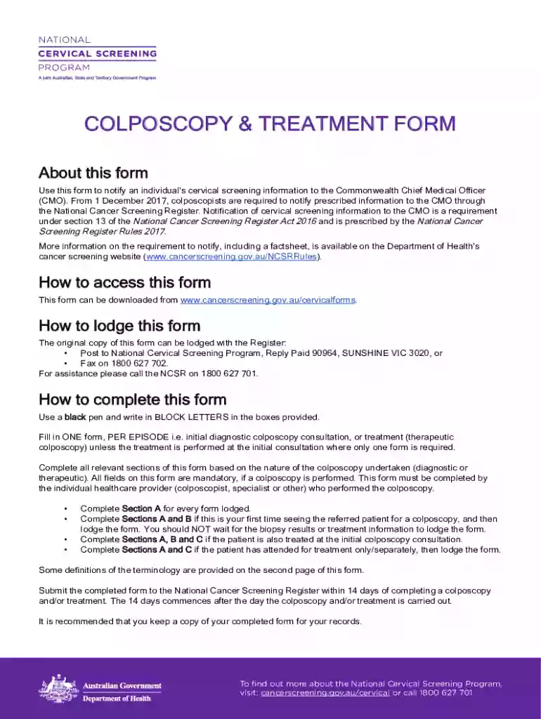 colposcopy treatment form Preview on Page 1