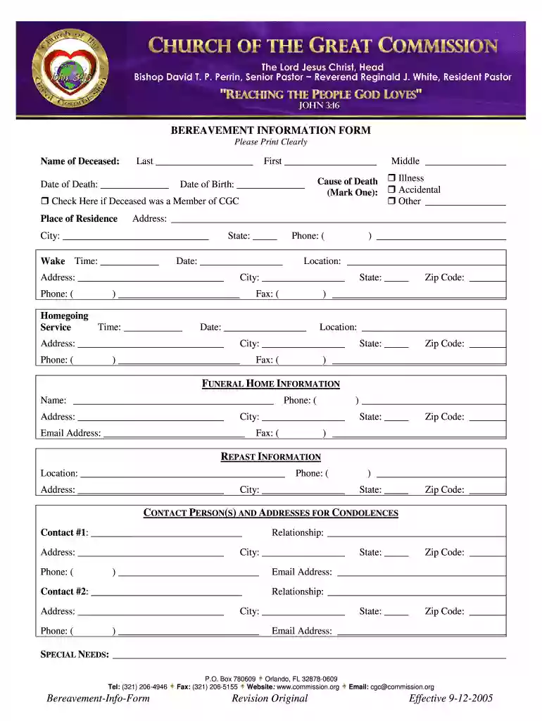 bereavement form Preview on Page 1
