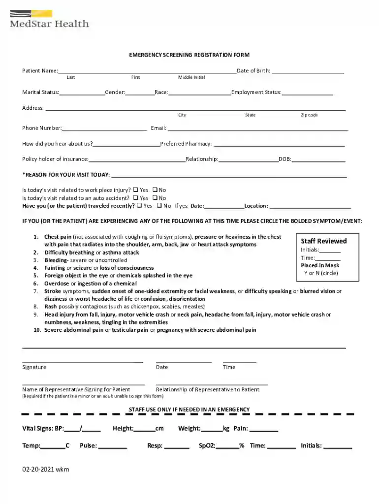EMERGENCY SCREENING REGISTRATION FORM Preview on Page 1