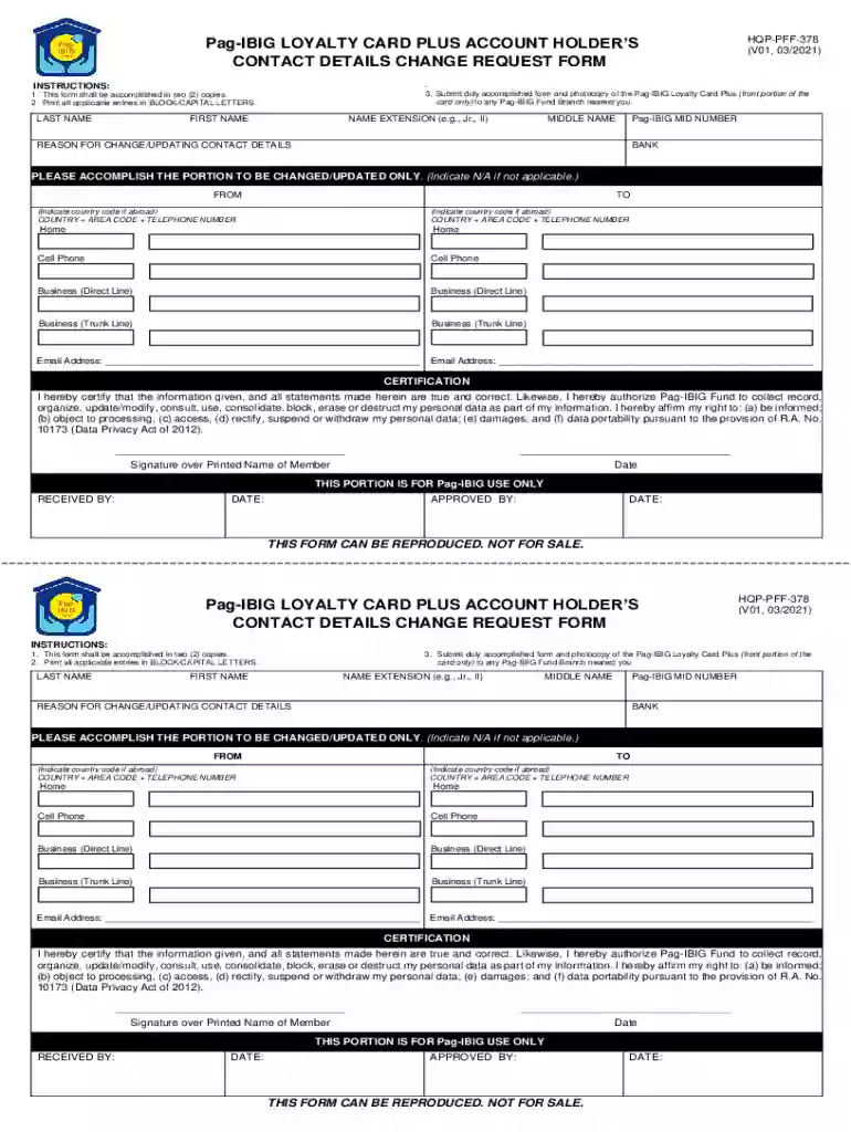 Pag-IBIG Loyalty Card Contact Details Change Request Form Preview on Page 1