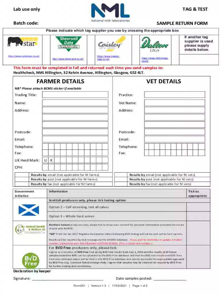 BVD Tissue Test Sample Submission Form Preview on Page 1