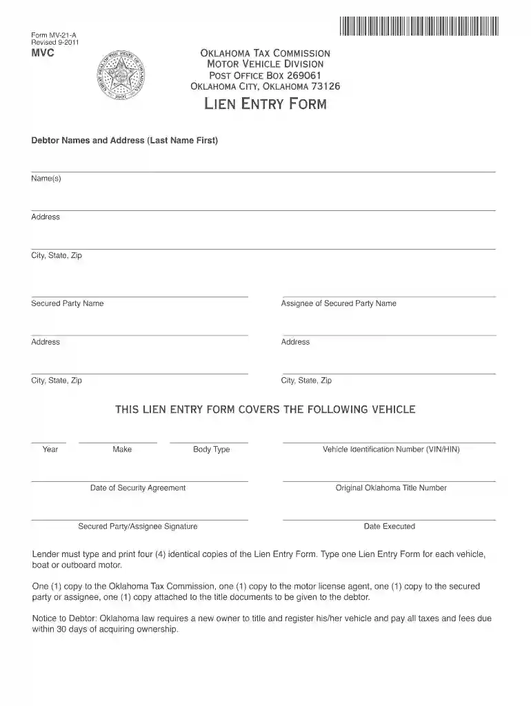 lien entry form oklahoma Preview on Page 1