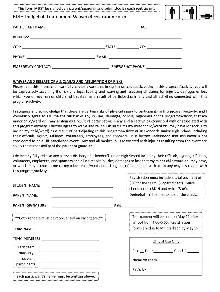 dodgeball registration form Preview on Page 1