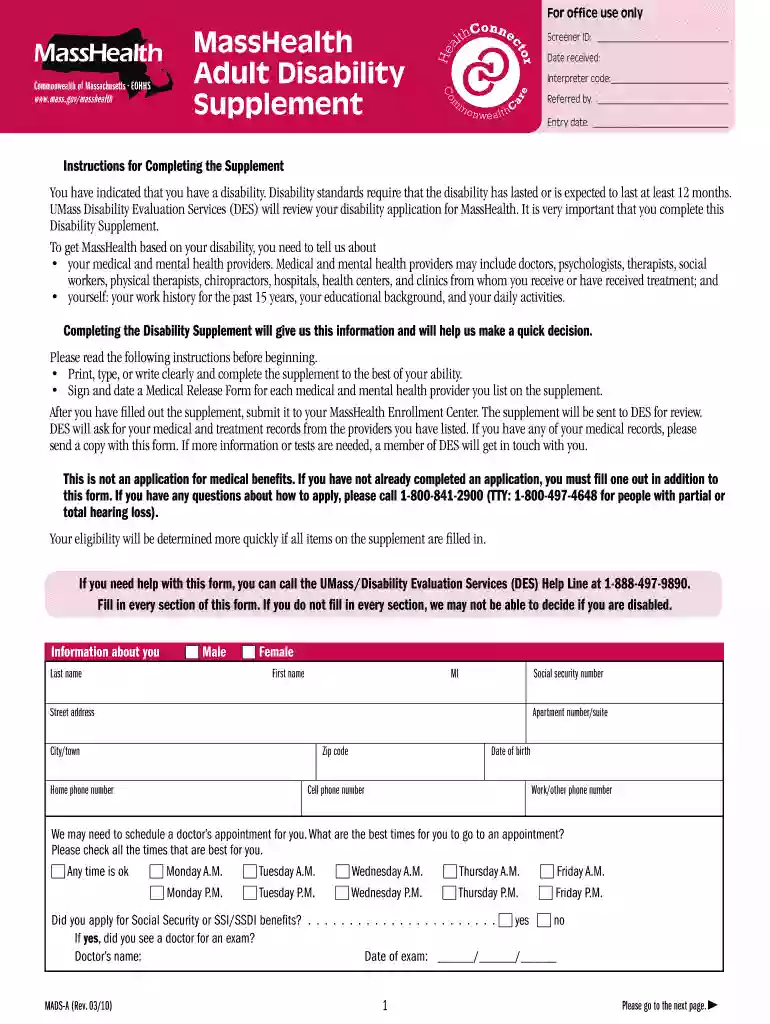 masshealth disability supplement Preview on Page 1