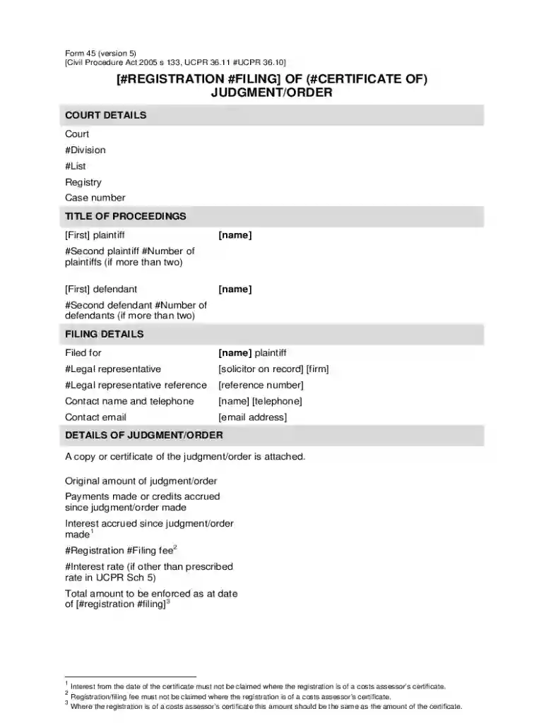 form 45 registration certificate judgment Preview on Page 1