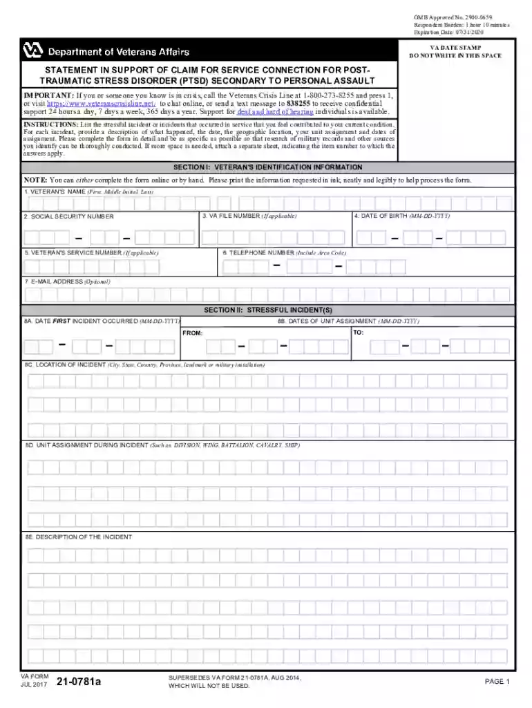 va form 21 0781a Preview on Page 1