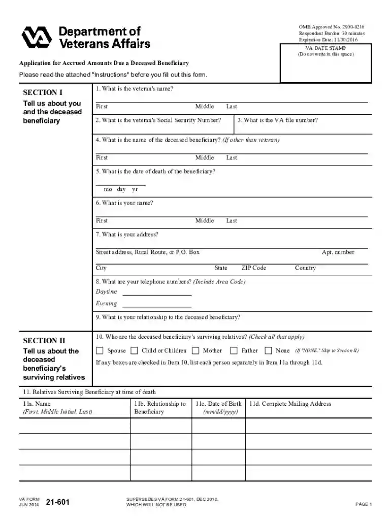 va form 21p 601 Preview on Page 1