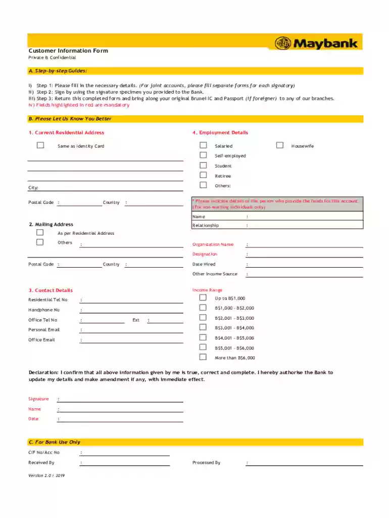 maybank customer information form Preview on Page 1
