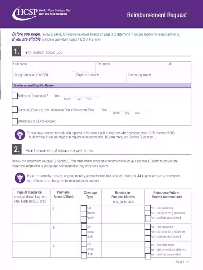 Reimbursment Request Form HCSP Preview on Page 1