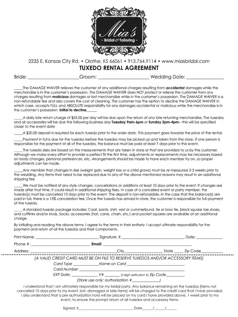 tuxedo rental agreement Preview on Page 1