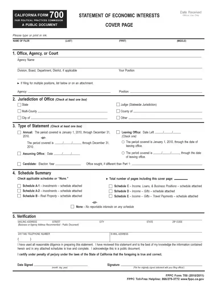 fppc ca form 700 2010 Preview on Page 1