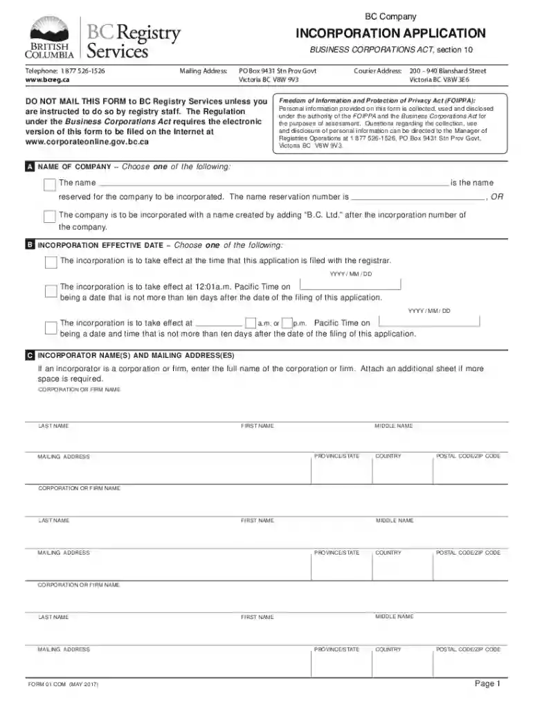 articles of incorporation bc Preview on Page 1