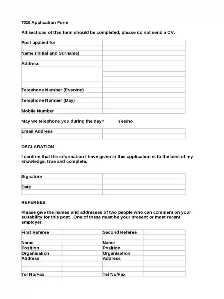 TSS Application Form Preview on Page 1
