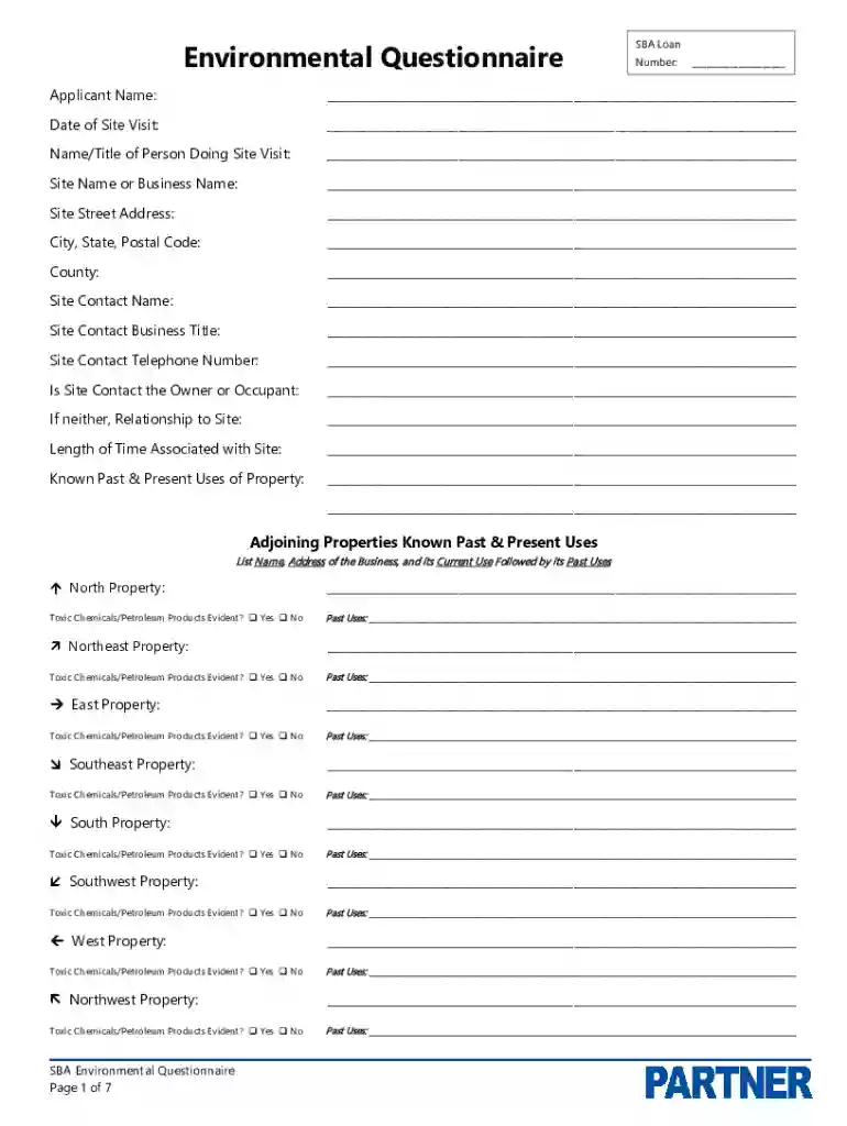 environmental questionnaire example Preview on Page 1