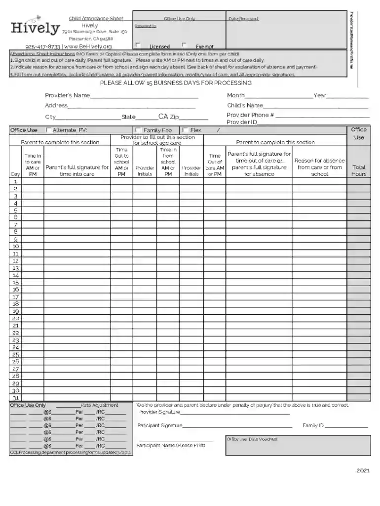 Hively Attendance Sheet - Hively - Social Services for Preview on Page 1